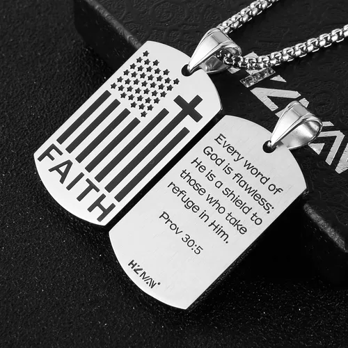 Vista 2 de HZMAN Collar con colgante de cruz patriótica con bandera estadounidense, joyería religiosa
