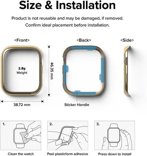 Vista 8 de Ringke Estilo de bisel [elegante marco de acero inoxidable] compatible con Apple Watch Series 9, 8, 7 (1.772 pulgadas), protector antiarañazos, Oro
