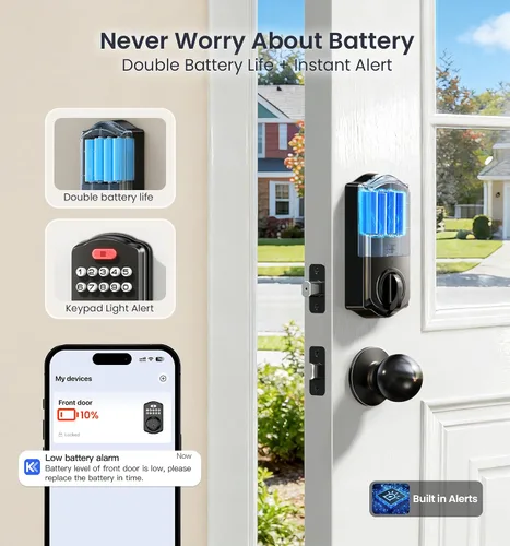 Vista 10 de Veise VE012W-K - Cerradura inteligente de huellas dactilares WiFi integrada con 2 perillas, no necesita concentrador, control remoto por aplicación