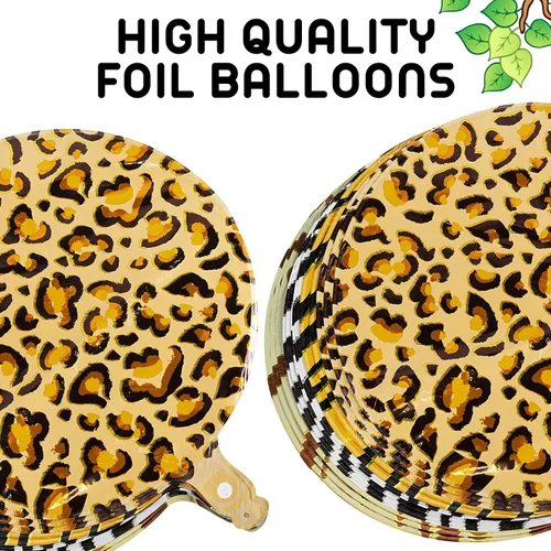 Vista 4 de 8 globos con patrón de animales de safari, globos redondos de aluminio Mylar de 18 pulgadas, estampado de jirafa, tigre, cebra, leopardo