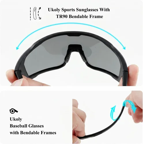 Vista 5 de Ukoly Gafas de sol para ciclismo, correr, béisbol, pesca y golf para hombres y mujeres, gafas de sol deportivas con lente HD UV400 de 620