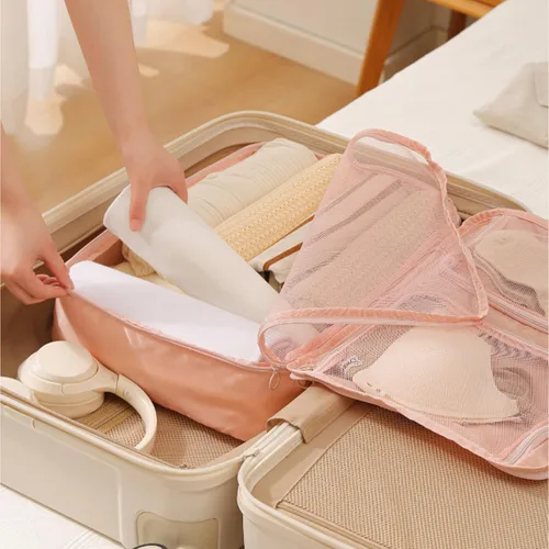 Vista 6 de 3 Pocket Travel Organizers Bag Large Capacity Breathable Meshes Storage for Clothes Underwear Luggage