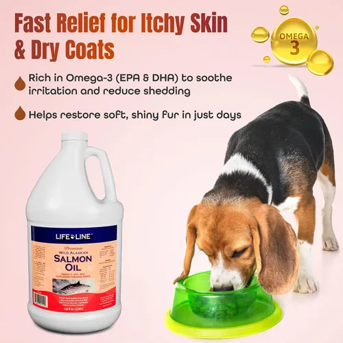 Vista 2 de Life Line - Aceite de salmón salvaje de Alaska para perros y gatos Suplemento de aceite de pescado omega-3 para la salud de la piel, pelaje