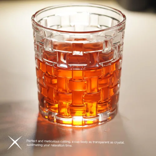Vista 3 de Rafer Vaso de whisky irregular (con posavasos de piedra negra) /9.8 onzas (aproximadamente 9.8 fl oz)/bebidas de cóctel escocés/ron/whisky