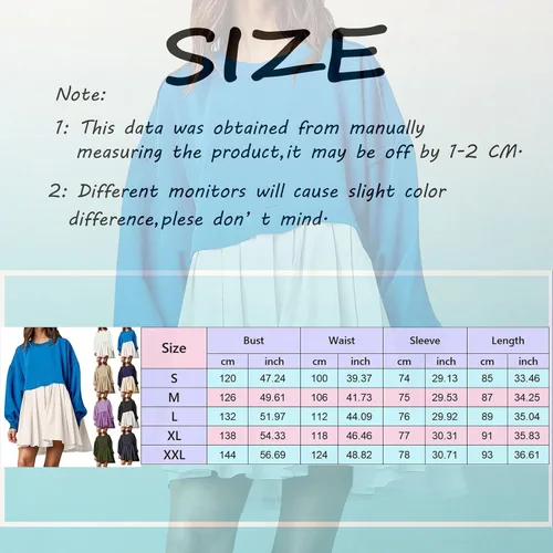 Vista 6 de Vestido de sudadera de gran tamaño para mujer, manga larga, cuello redondo, sin botones, ajuste relajado, mini vestido