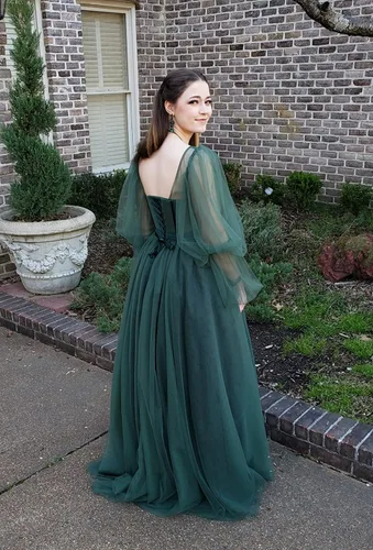Vista 5 de Vestidos de graduación de tul con manga abombada con abertura 2024, vestido largo de baile de novia, vestidos formales para mujer, fiesta de noche