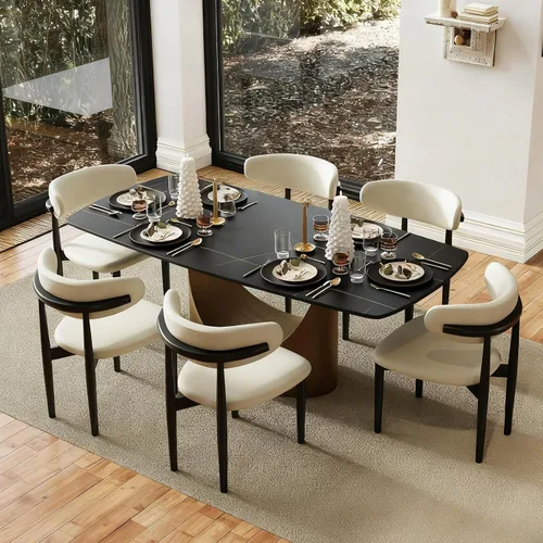 Vista 15 de POVISON Mesa de Comedor Moderna Hobart de 63" para 4, Mesa de Comedor Rectangular de Servicio Pesado Negro Mate, Superficie de Mesa de Comedor