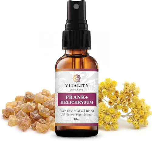 Vista 5 de Vitality Extracts Frank+ Mezcla de aceite esencial de helicriso - 10 ml, incienso Boswellia Serrata, aromaterapia, piel suave, alivio de los dolores