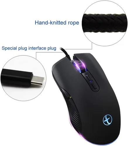 Vista 8 de FIRSTMEMORY - Mouse ergonómico USB C con cable RGB para juegos, óptico con DPI ajustable 800/1600/2400/3200, compatible con portátiles, PC, laptop