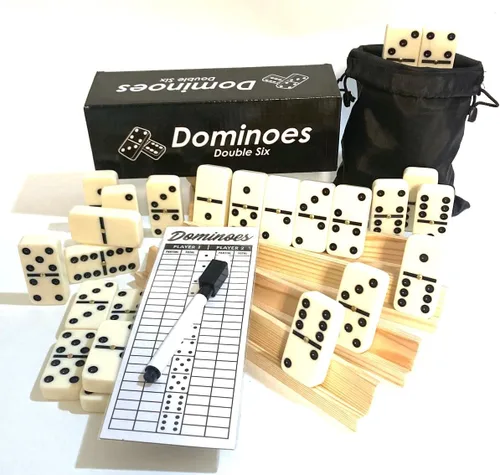 Vista 5 de Dominoes Double 6, juego de dominó, tamaño para torneos, con remaches giratorios, con caja de madera