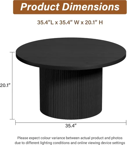 Vista 2 de Furniway Mesa de centro redonda, mesa de centro circular de 35.4 pulgadas de ancho, mesa de madera y mesa central para sala de estar, color negro