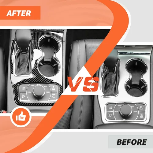 Vista 2 de Cubierta de panel de palanca de cambios de fibra de carbono, soporte para consola central, compatible con Jeep Grand Cherokee 2016 2017 2018 2019