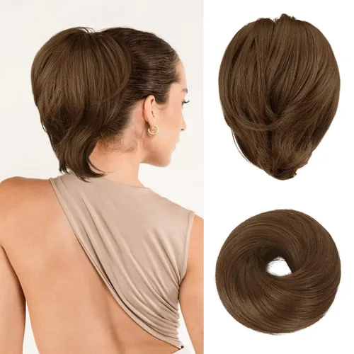 Vista 21 de BARSDAR Extensiones de Moño de Cabello Liso - Extensiones de Moño de Cola de Caballo Corta y Lisa para Mujeres, Coleteros de Moño de Cabello