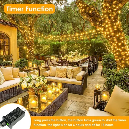 Vista 6 de Guirnalda de 300 luces LED extralargas de 99 pies enchufables con control remoto, tira de luces impermeables para exteriores e interiores, 8 modos