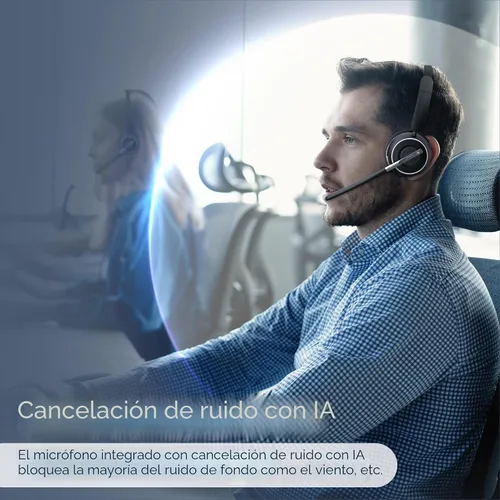 Vista 2 de (2025 Actualizado) Auriculares Inalámbricos con Micrófono para Trabajo, Auriculares Bluetooth con Micrófono de Cancelación de Ruido con Dongle, Base