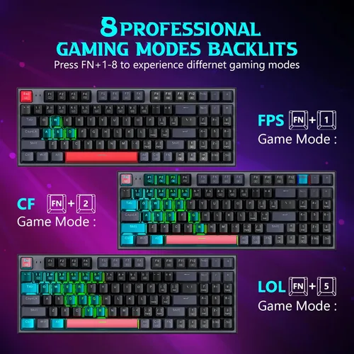Vista 3 de Redragon Teclado mecánico, teclado para juegos con cable con 94 teclas, edición macro programable, almohadilla numérica, diseño compacto