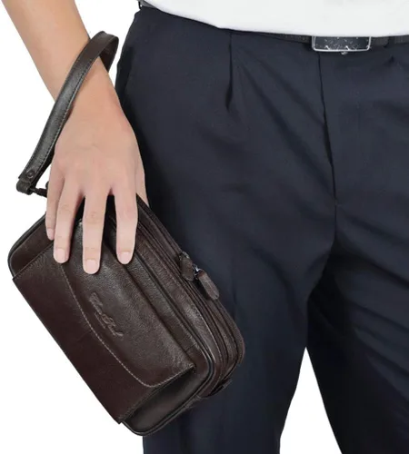 Vista 5 de Hebetag Cartera de cuero para hombre, organizador y bolso de muñeca