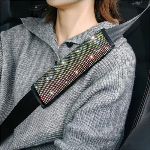 Vista 6 de Almohadillas para cinturón de seguridad de coche brillantes, 2 piezas, fundas para cinturón de seguridad de coche con cristales de strass