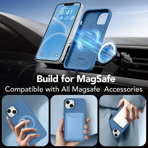 Vista 4 de GONEZ Funda magnética para iPhone 14, compatible con Magsafe, con protector de pantalla + protector de cámara, forro de microfibra antiarañazos
