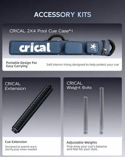 Vista 6 de CRICAL 58-Inch Carbon Fiber Pool Cue Set, Low Deflection, 12.5mm Tip