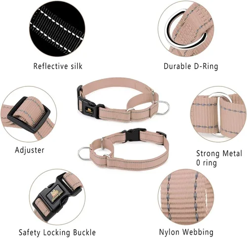 Vista 3 de Collar reflectante de martingala de Plutus Pet con hebilla - Collar de entrenamiento duradero y ajustable para evitar tirones, collar de gargantilla