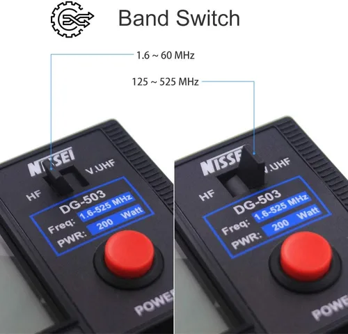 Vista 2 de NISSEI DG-503 - Medidor de potencia RF digital LCD de 3.5" SWR VSWR de onda corta HF 1.6-60MHz y VHF/UHF 125-525MHz 1-200W para radio de dos vías