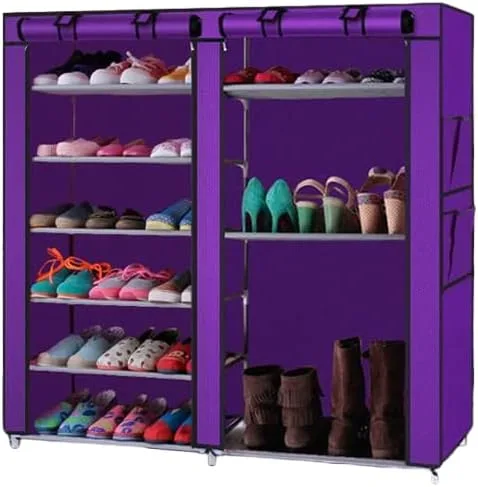 Vista 13 de Zapatero de 9 niveles, organizador de almacenamiento portátil de almacenamiento para zapatos, 10 niveles, 9 celosías, cubierta de tela impermeable