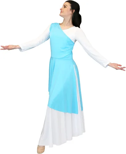 Vista 8 de Danzcue - Túnica de baile de alabanza asimétrica para mujer, (el vestido blanco no está incluido)