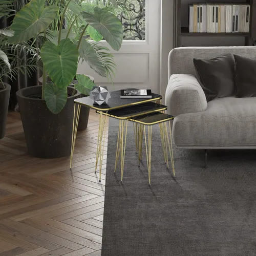 Vista 4 de Juego de 3 anidadores rectangulares, mesa anidable, base moderna de aspecto de grano de madera para mesas de centro o mesitas de noche, mesa