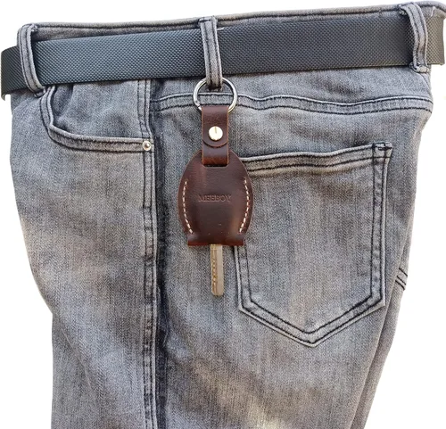 Vista 10 de Llavero hecho a mano de cuero con llavero protector de gran capacidad, funda protectora para llaves