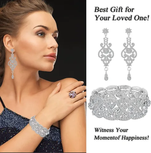 Vista 7 de Pulseras elásticas para mujer, con diamantes de imitación, para boda, novia, dama de honor, tenis, pulseras elásticas con diamantes de imitación
