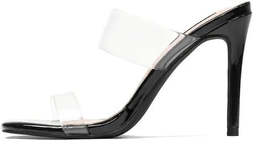 Vista 2 de Sandalias transparentes de tacón alto con dos correas para mujer, sin cordones, con punta cuadrada