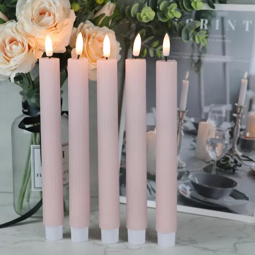 Vista 3 de Velas cónicas parpadeantes sin llama rosadas que funcionan con pilas con control remoto de 10 teclas y temporizador, paquete de 6 velas LED de cera