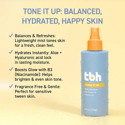 Vista 3 de TBH Kids Kit completo de cuidado de la piel para adolescentes – Lavado facial, tóner, toallitas y crema hidratante sin aceite con vitamina C, ácido