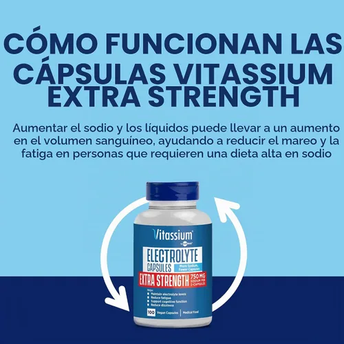Vista 4 de Vitassium Cápsulas de Electrolitos de Fuerza Extra, 750mg de Sodio para el Manejo de POTS y Dietas Altas en Sodio, Sin Sabor, 100 Píldoras de Sal
