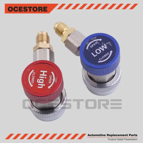 Vista 6 de OCESTORE Ajustable para conector de acoplador rápido R134A, kit de conversión de manguera de manómetro de freón SAE HVAC de 1/4 pulgadas SAE HVAC