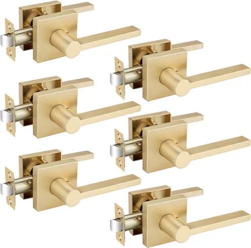 Vista 34 de EHOMEWARE Juego de manijas dobles para puerta delantera, paquete de 1 manija de puerta cuadrada de latón satinado, combinación de perilla de puerta
