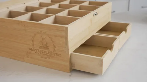 Vista 3 de Naturustic - Caja grande de bambú para bolsitas de té, caja de almacenamiento, soporte para bolsa de té con 2 cajones y 12 compartimentos