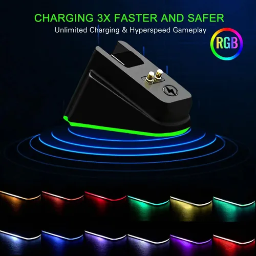 Vista 4 de Base de carga para mouse inalámbrico Razer Viper Ultimate Naga Pro DeathAdder V2 Pro y Basilisk Ultimate Magnetic Charging RGB Lights Indicador