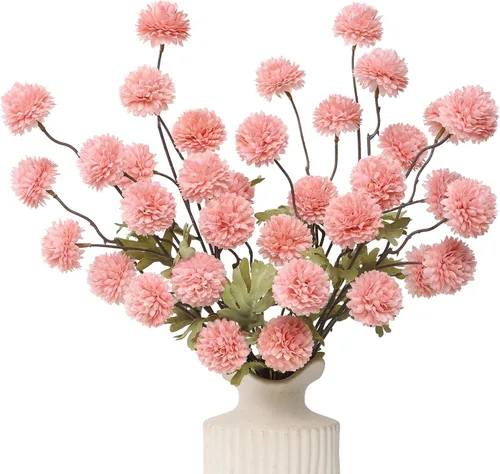 Vista 30 de DuHouse 6 piezas de flores artificiales de seda falsa pompón crisantemo, pequeña mini bola de crisantemo de seda con tallos para bodas DIY arreglos