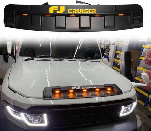 Vista 2 de Rejilla de entrada de aire del capó del motor delantero compatible con FJ Cruiser 2007-2014 con lámparas