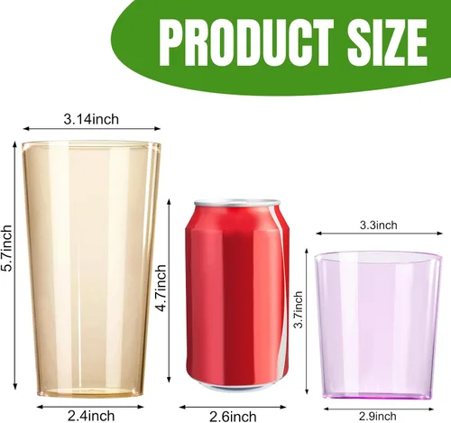 Vista 5 de Liacere Juego de Vasos de Beber Coloridos Set de 8 - Vasos de Plástico Highball de 17oz y Vasos de Plástico para Cóctel de 14oz, Vasos de Agua