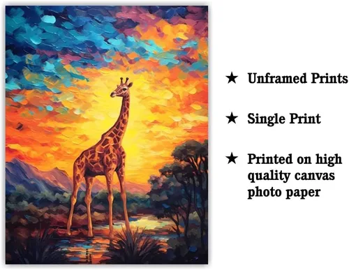 Vista 2 de Bestbuddy Pet 11 x 14 sin marco noche estrellada jirafa safari animal África vida silvestre naturaleza paz pintura al óleo arte impresión póster