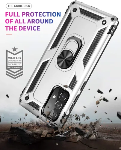 Vista 4 de Compatible con Samsung Galaxy A52 5G, A52S 5G, A52 4G, con protector de pantalla HD, anillo de metal giratorio de 360 grados, absorción de golpes
