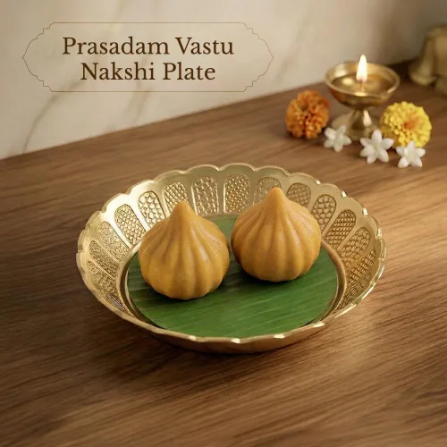 Vista 6 de Shubhkart Juego de platos Nakshi de latón macizo de alta calidad (3 tamaños: L/M/S) – Platos decorativos de Puja hechos a mano para Aarti, templo