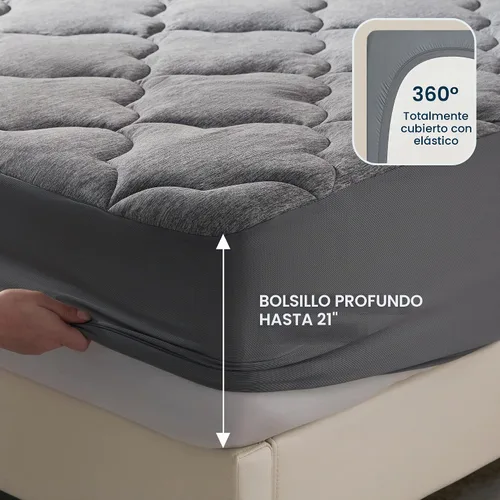 Vista 4 de SLEEP ZONE Funda de colchón de jersey tamaño Queen, ultra suave, transpirable, color gris