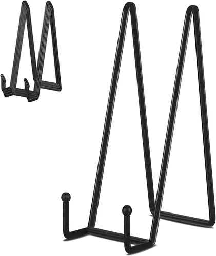 Vista 9 de IBosins Paquete de 5 soportes de exhibición para placas pequeñas de 3 pulgadas, soporte de marco de metal mini negro para fotos, libros, caballete