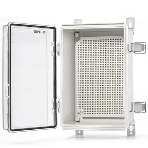 Vista 21 de QILIPSU - Caja de conexiones de acero inoxidable con tapa, bisagras y placa de montaje, universal, impermeable IP67, plástico ABS, gris, recinto
