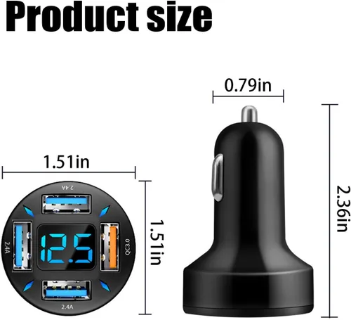 Vista 2 de Ankuee Cargador de coche USB de 4 puertos, carga súper rápida de 66 W con QC 3.0, PD 20 W y adaptador de cargador USB 2.4A, carga rápida con 2 pzas