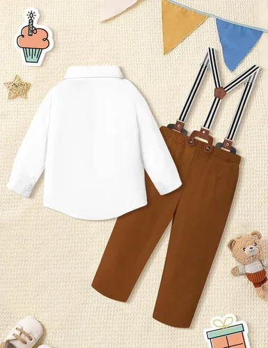Vista 6 de AGAPENG Traje de primer cumpleaños para niño Mr Onederful First Gentleman Bowtie Mameluco con tirantes y sombrero de corona